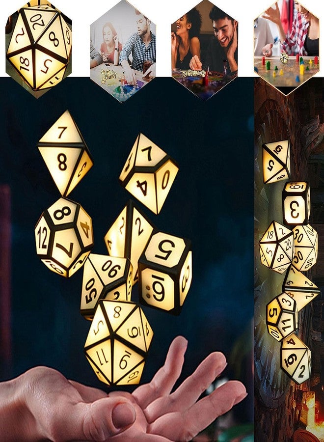 HTPREC 7 PCS Light Up DND Dice Set,Glow in The Dark Dice with Rechargable Dice Storage Box, D4,D6,D8,D12,D20,2PCS D10 LED D&D Polyhedral Role Playing Dice for RPG Table Games LED DND Dice Set Warm Light - Image 3